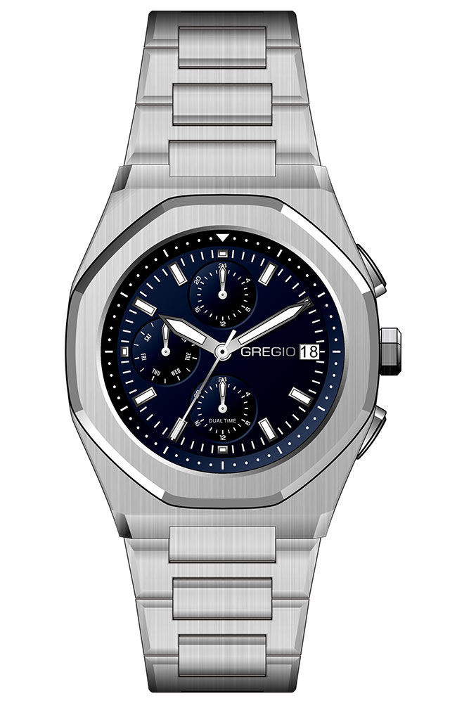 GREGIO Ασημί με Μπλε Καντράν GM101012